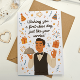 Waiter Happy Birthday Card – First-Class Service